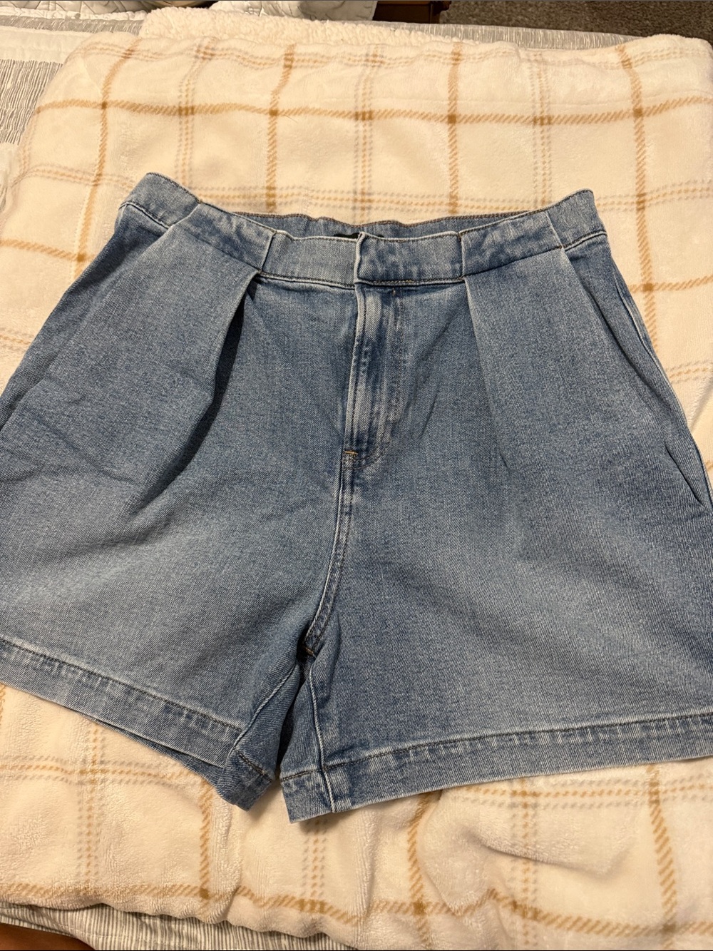 Express Light Blue Pleated Denim Shorts
